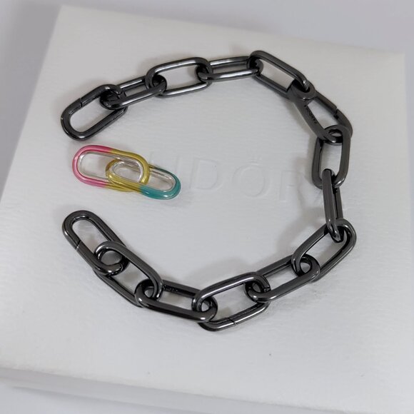 Pandora ME Link Chain Bracelet with Tie-dye Double Link rainbow Ruthenium-Plated - Picture 2 of 5